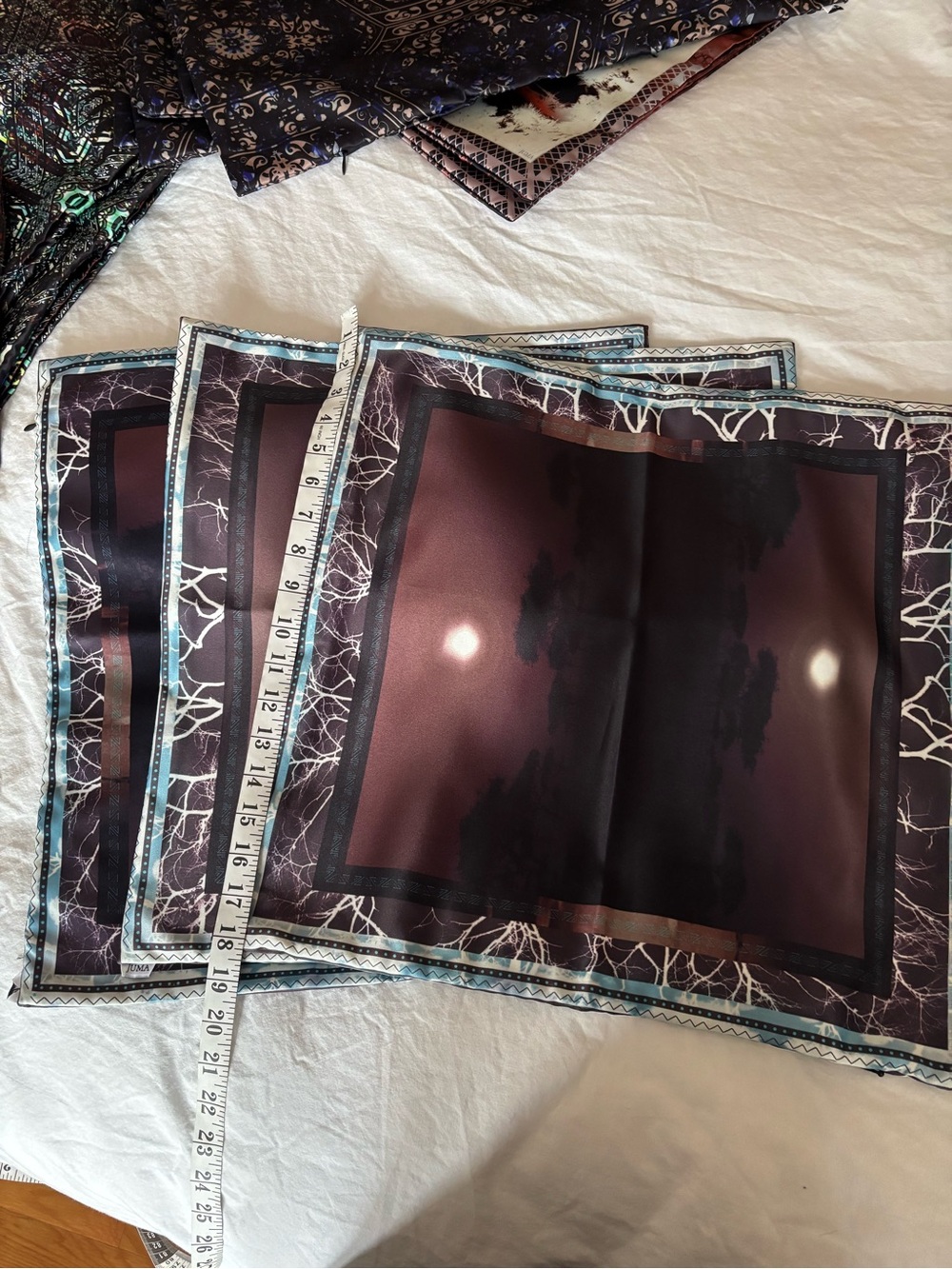 Set of 3 Silk Satin Square Cushion Covers-Deep Plum and Teal. Serengeti Sunset